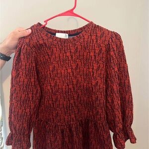 Anthropologie Red and Black Textured Peplum Shirt